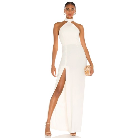 Amanda Uprichard Queen Gown in Ivory maxi Marilyn Monroe dress split hem